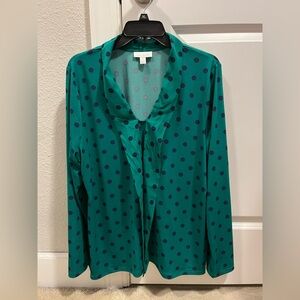 XL Charter Club Green with Navy Blue Polka Dot Blouse